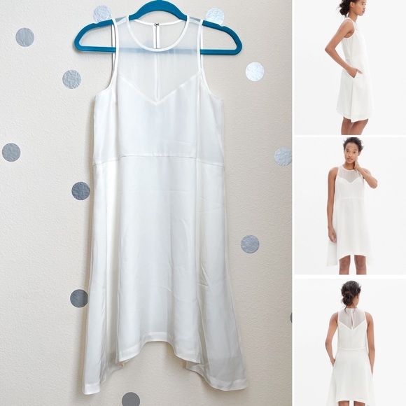 Madewell Dresses & Skirts - Madewell 100% Silk Parkview Dress w/ Illusion Neckline & Sharkbite Hem